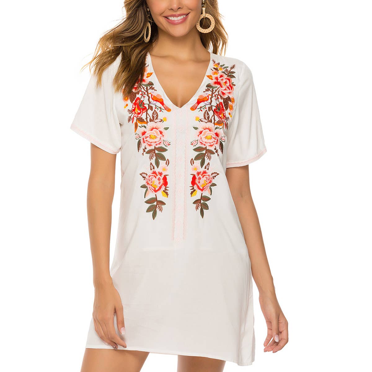 Embroidered V-neck embroidered loose dress