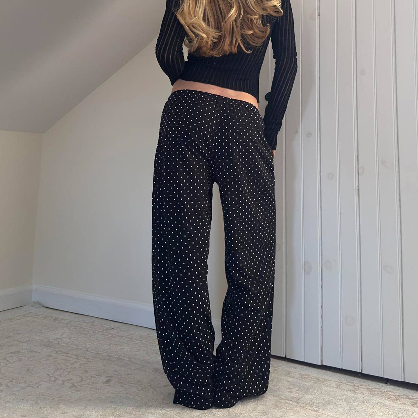 Loose waist polka dot prints wide-leg pants