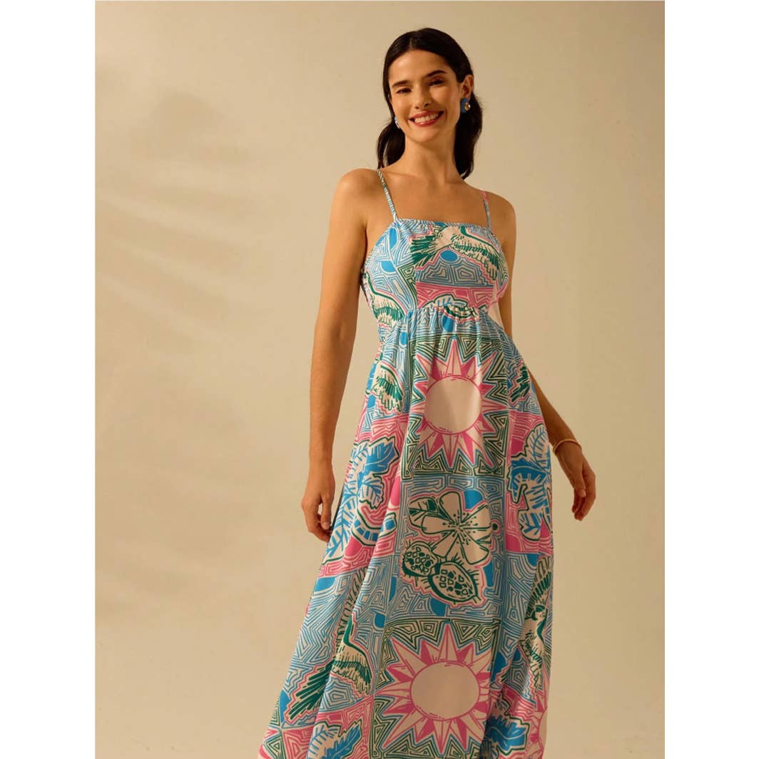 Tropical printed strappy casual vacation dress