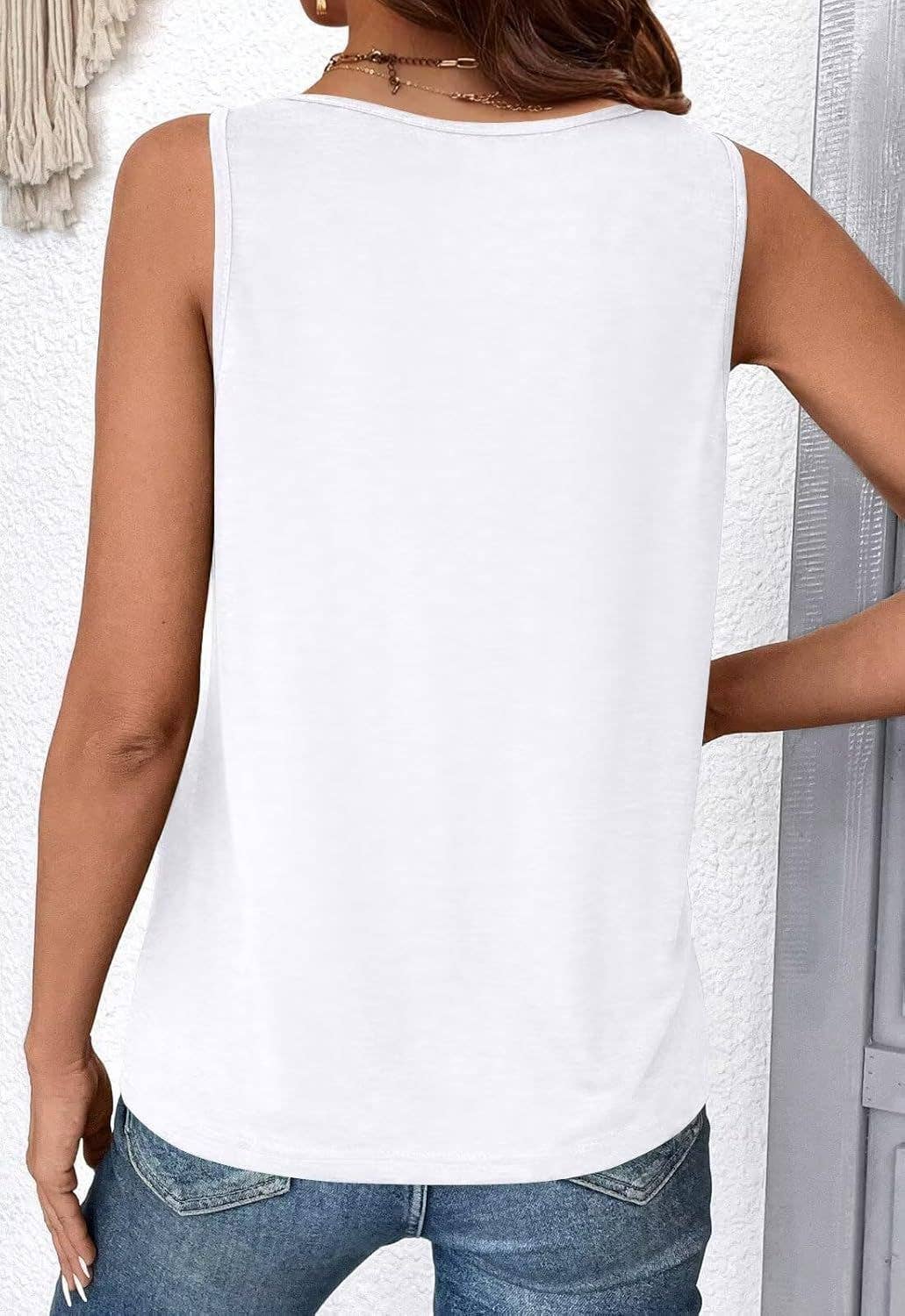 Solid color V-neck sleeveless casual loose vest