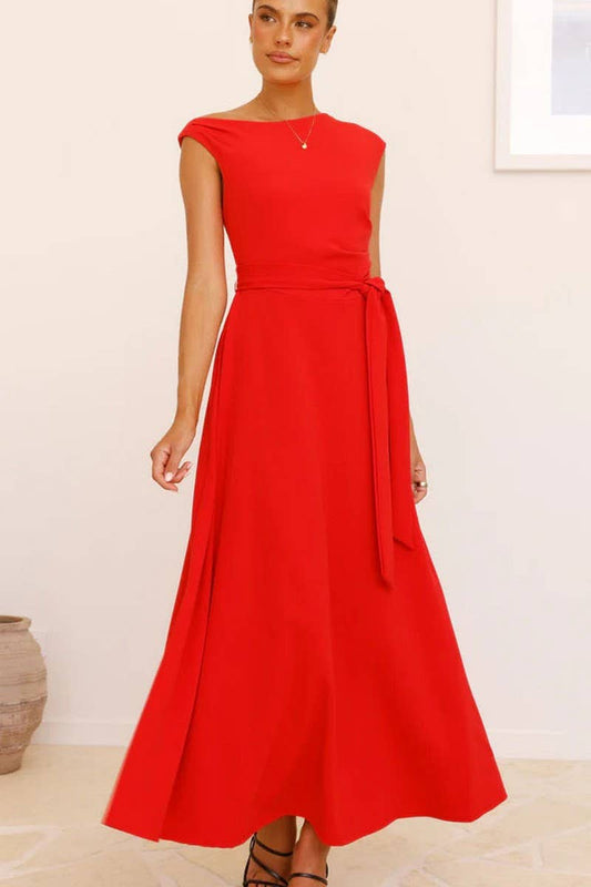 CWDMD5217_SOLID COLOR STYLISH TIE-BACK SEXY DRESS