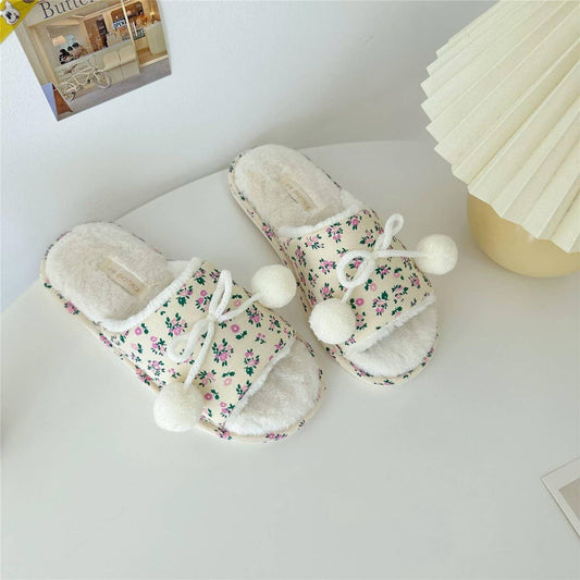 WINTER PLUSH OPEN TOE HOUSE SLIPPERS HOUSE SHOES