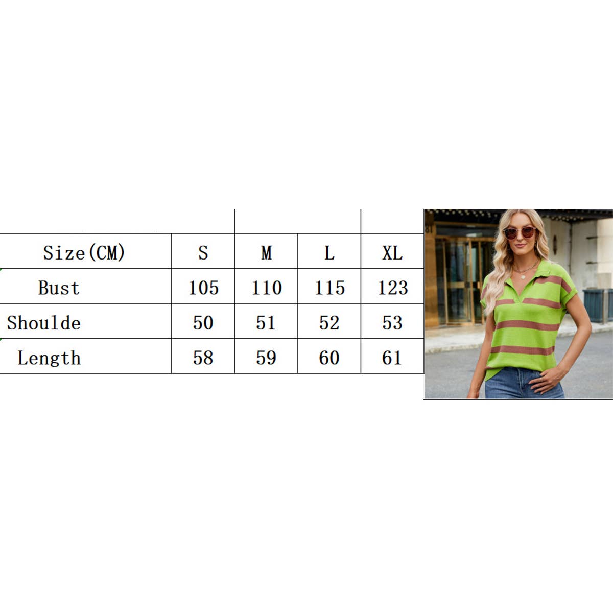 Striped casual sweater with color contrast lapels