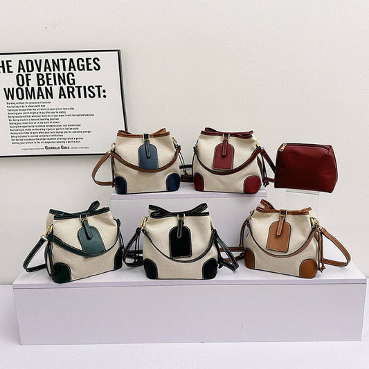 CANVAS CONTRAST BUCKET BAG SHOULDER BAG_CWAB1589