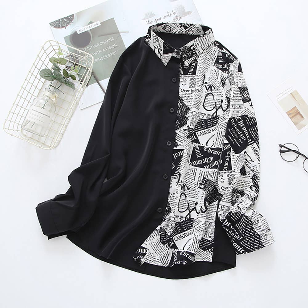 Vintage patchwork chiffon long-sleeved shirt
