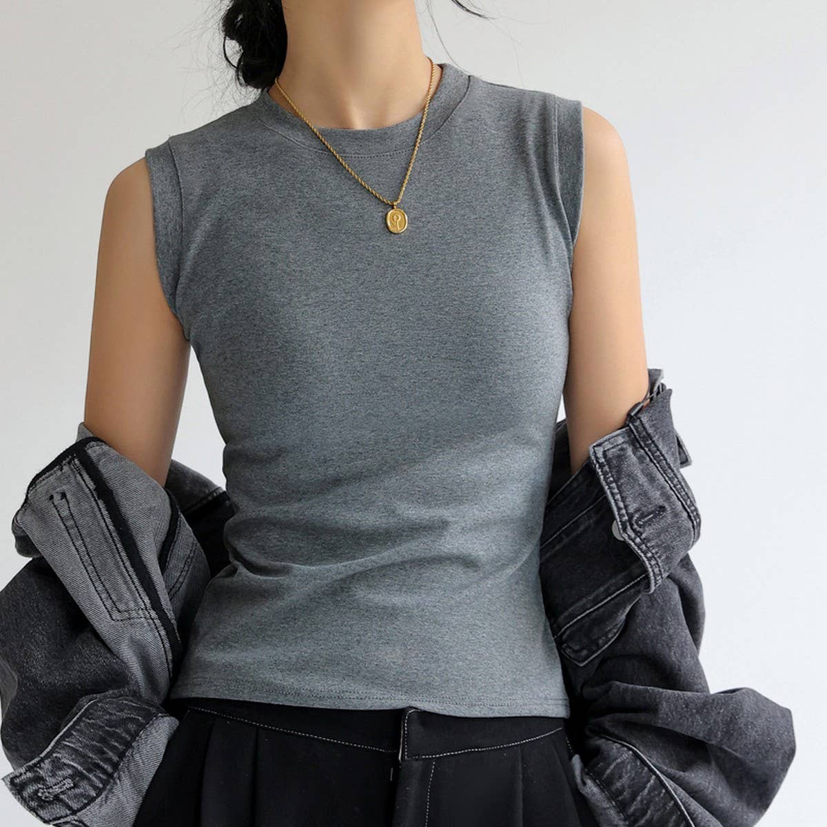 Pure Cotton Round Neck Basic Bottoming Tank Tops_CWTTK0800