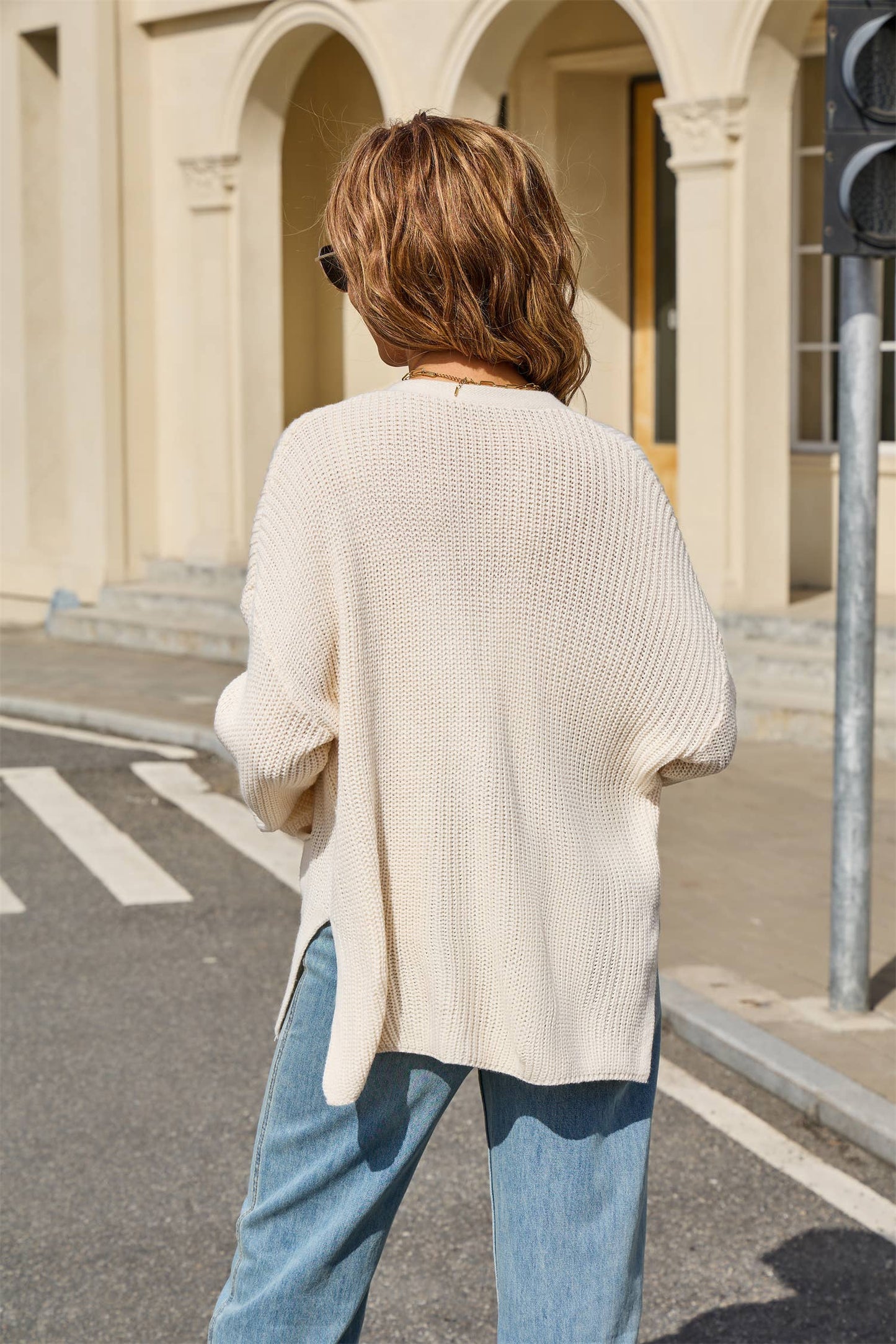 Fashion loose V-neck single-breasted cardigan