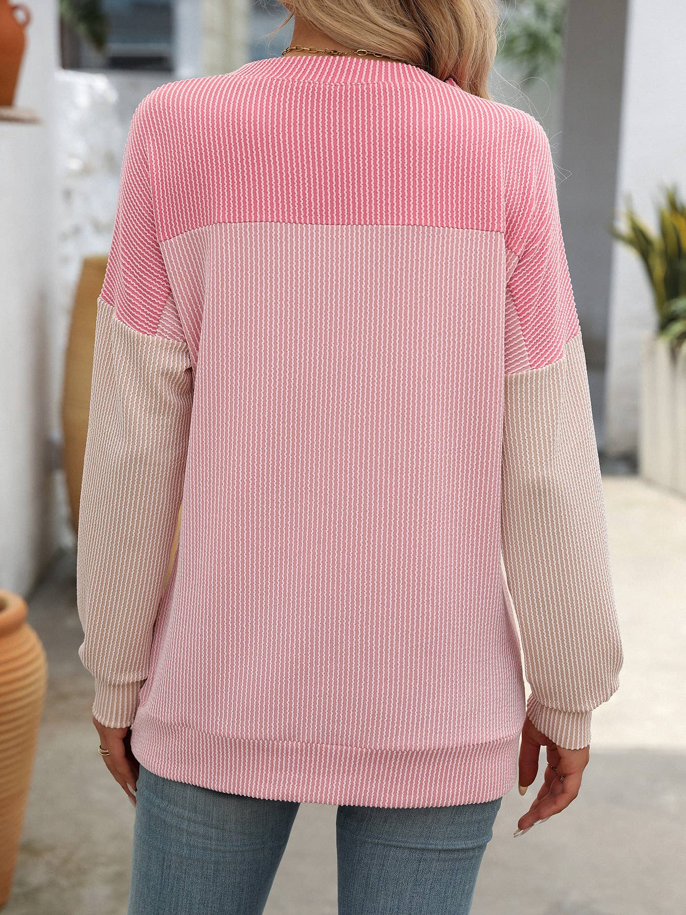 ROUND NECK TWIST STRIP LONG SLEEVE LOOSE T-SHIRT