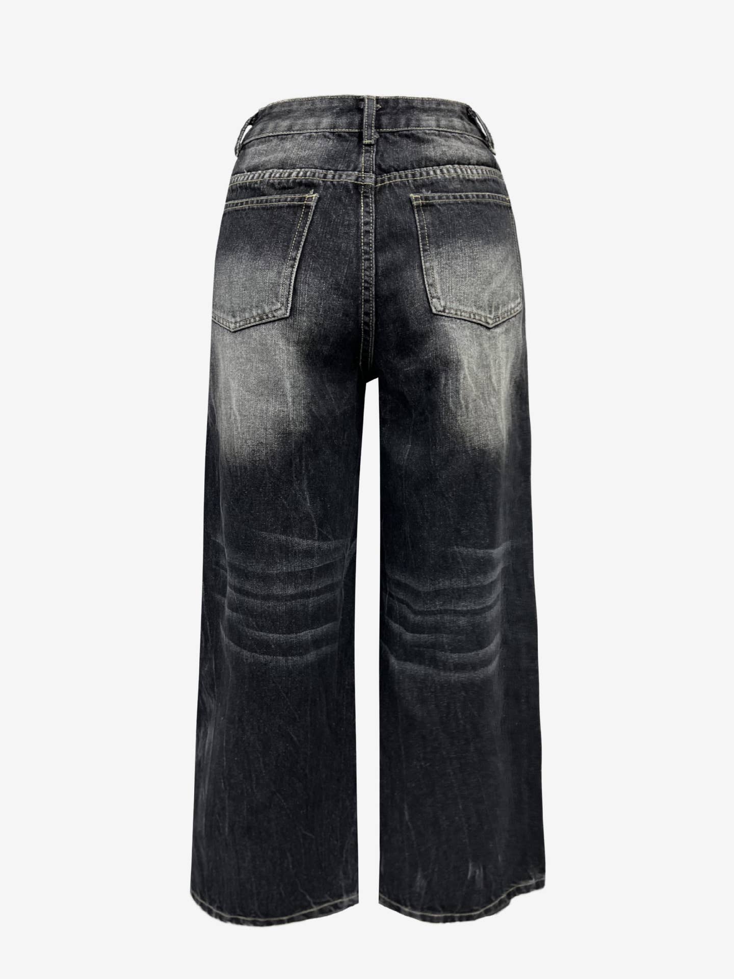 High-waisted loose straight-leg denim trousers