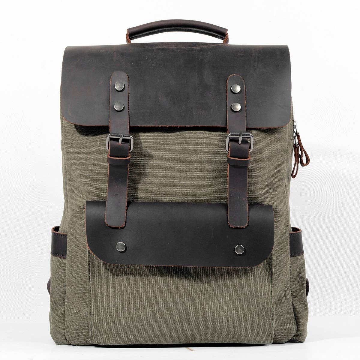 Unisex Cotton Canvas Leather School Backpack_CWAB5529