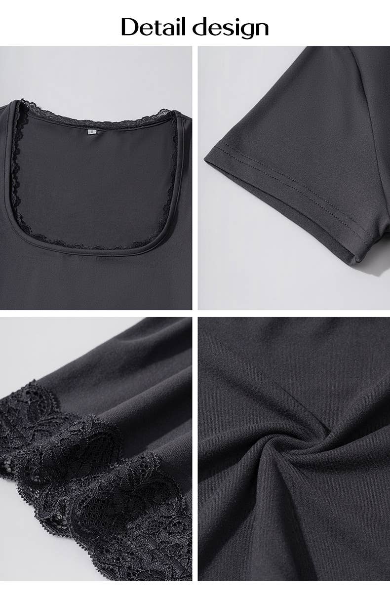 Y2K solid color lace patchwork short sleeve shirt