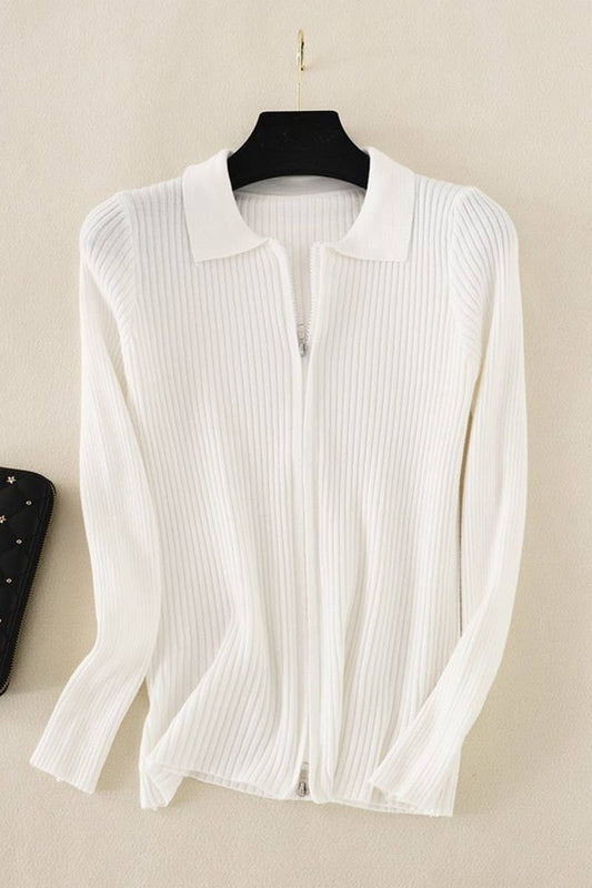 CWOSWL07283_SOLID SLIM KNIT LONG SLEEVE POLO TOP