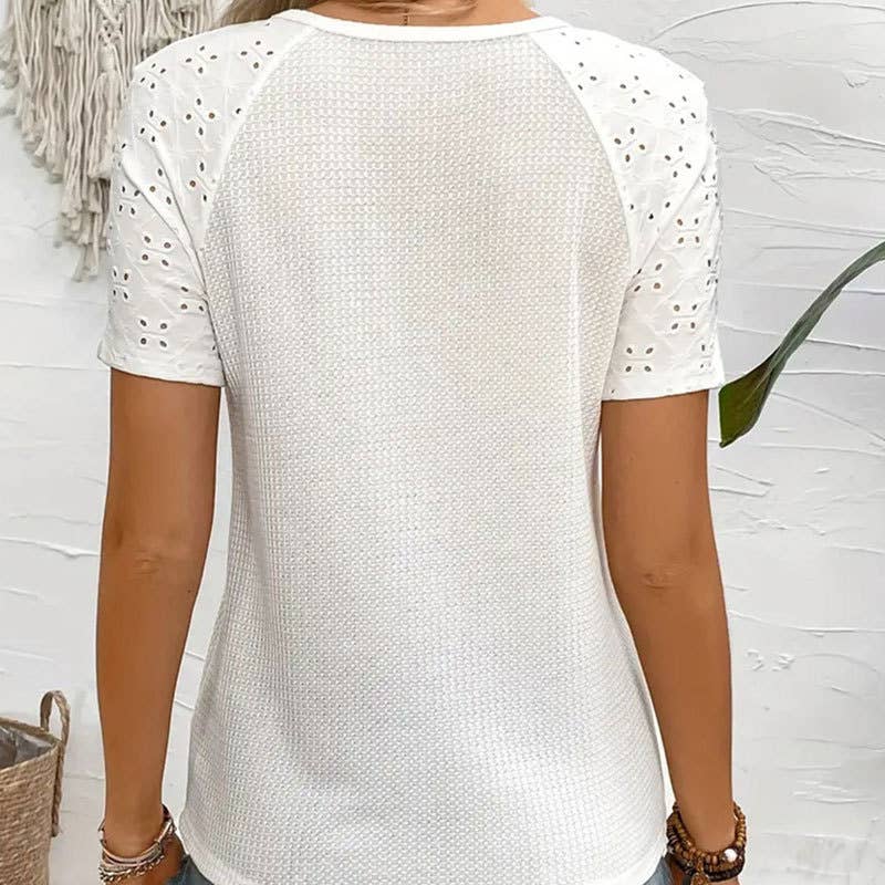 Jacquard knit hollow lace patchwork blouse