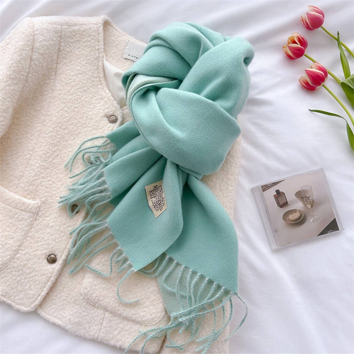 Double Sided Faux Cashmere Scarf-Solid Color Shawl