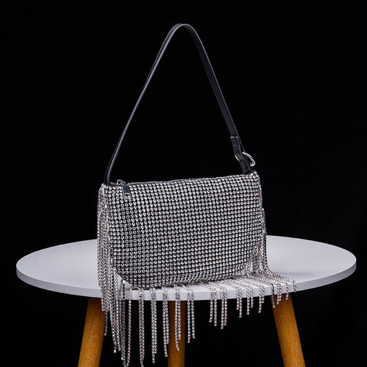 SOFT TURN TASSEL RHINESTONE EVENING TOP HANDBAG_CWAB3606