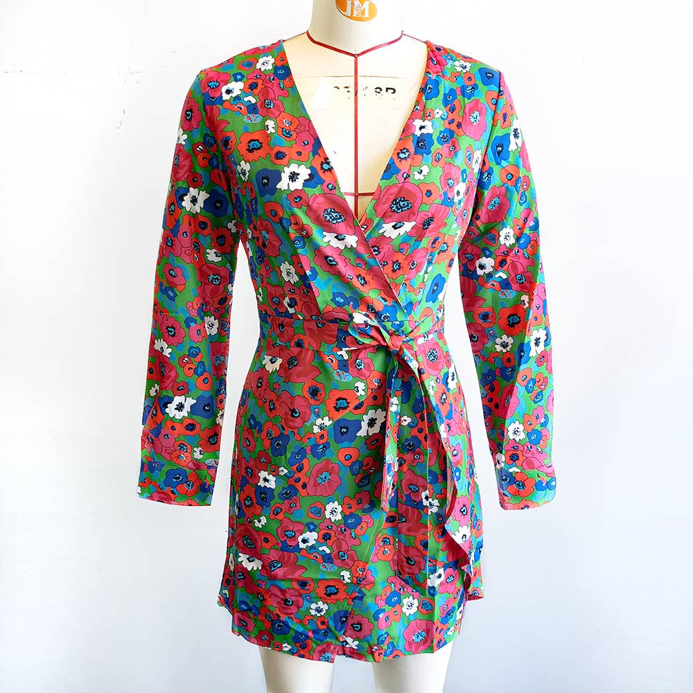 V-NECK LONG SLEEVE DRESS BOHO DRESS