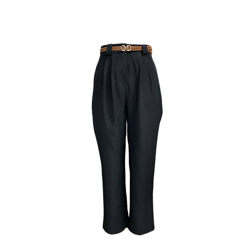 SOLID COLOR ALL-IN-ONE HIGH-WAISTED SUIT PANTS