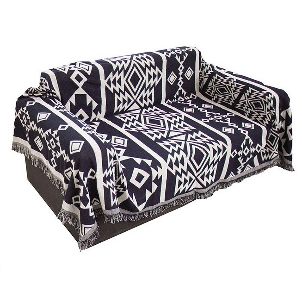 Cotton Sofa Throw Blanket with Geometric Print
