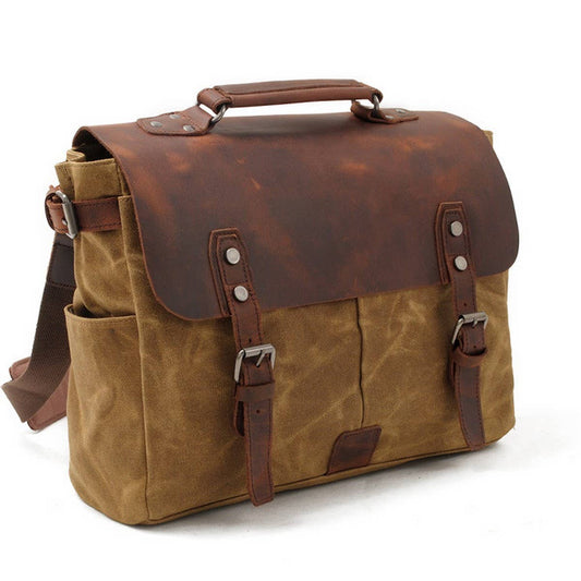 Vintage Waxed Canvas Camera Satchel with Leather_CWAB5572