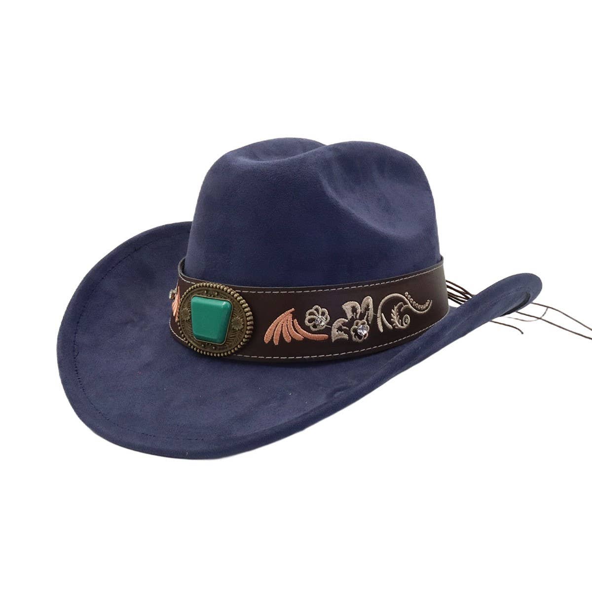 Suede Western Cowboy Fedora Hat Ethnic Style_CWAH04486
