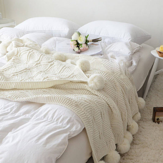 SOLID COLOR COMFORTABLE KNITTED BALL THROW BLANKET_CWMM2363