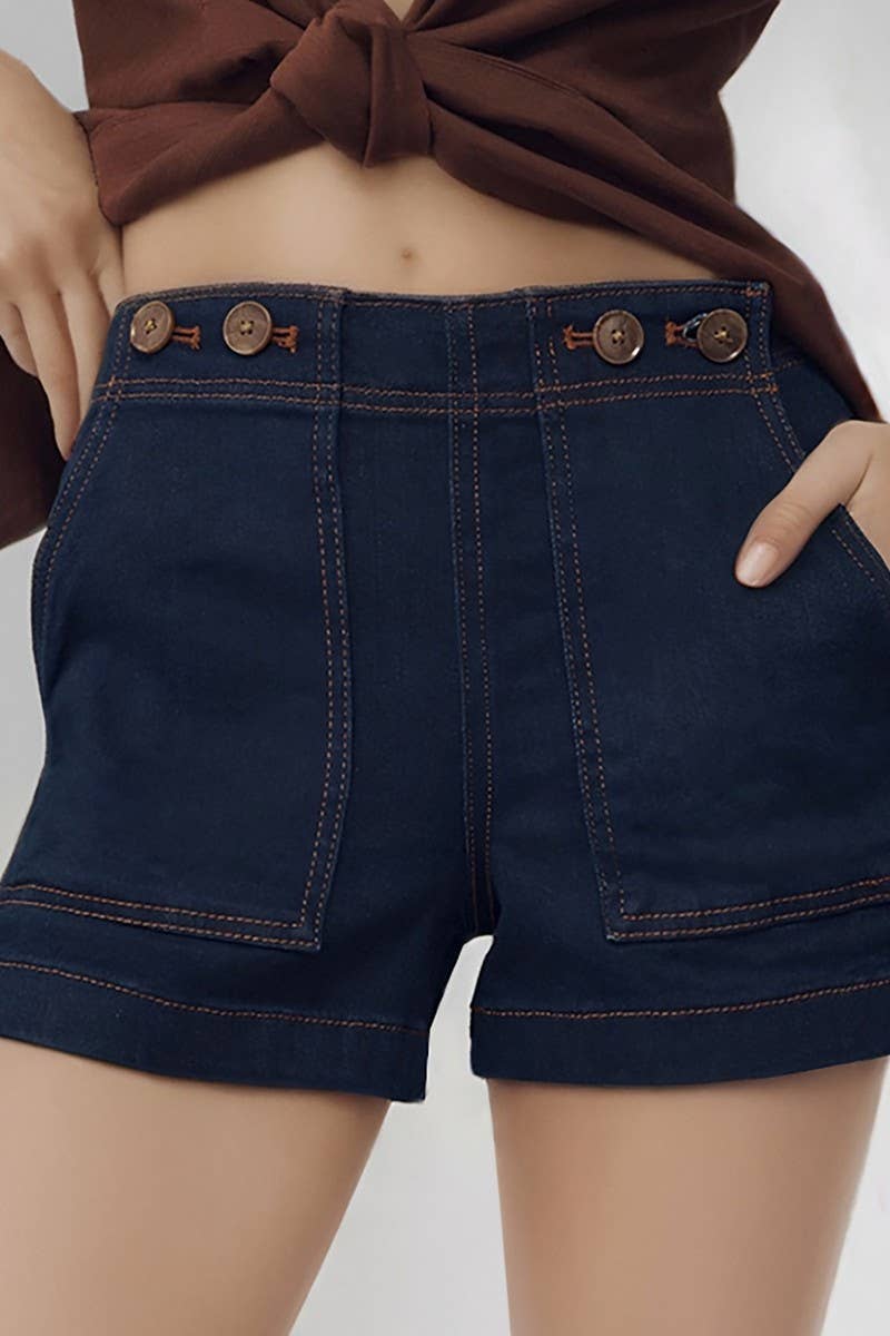 CWBSP0605_HIGH WAIST SLIM FIT LOOSE DENIM SHORTS