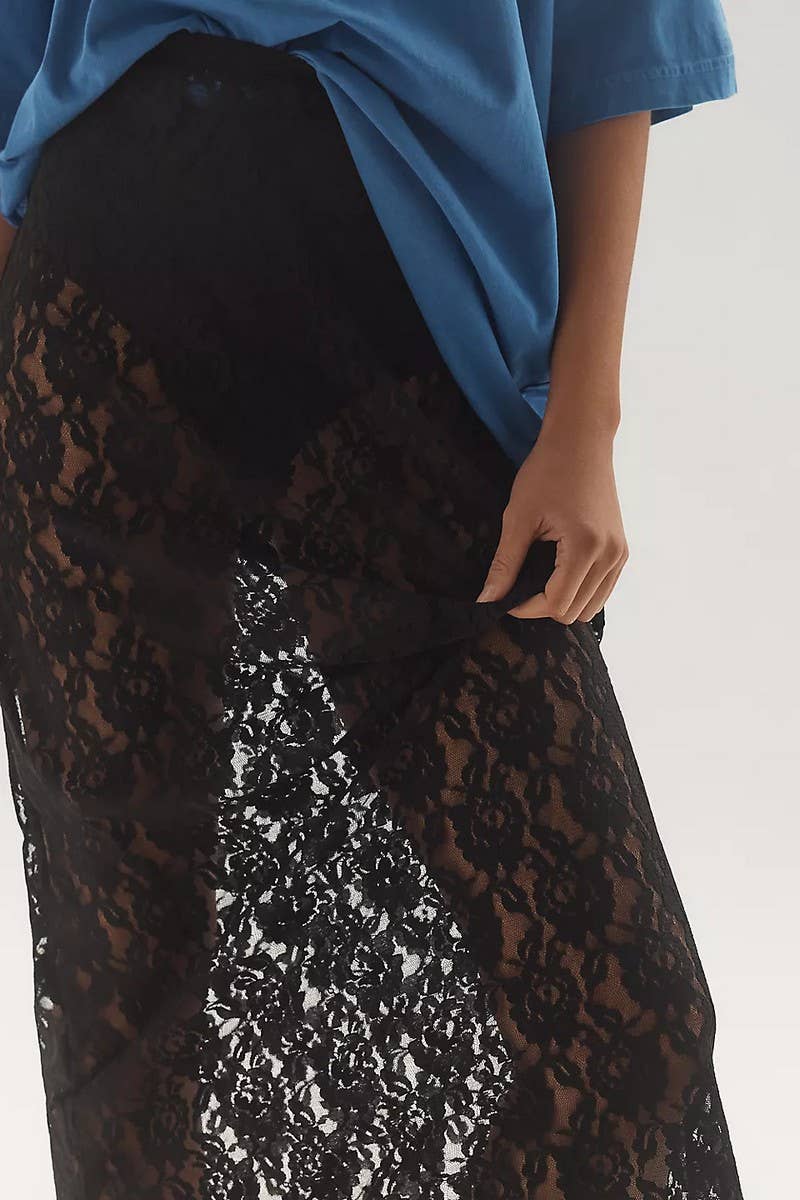 CWBLS0642_LACE HOLLOW OUT JACQUARD SHEER MAXI SKIRT