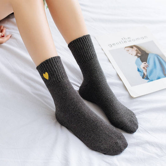 WINTER HEART EMBROIDERY WARM TERRY SOCKS