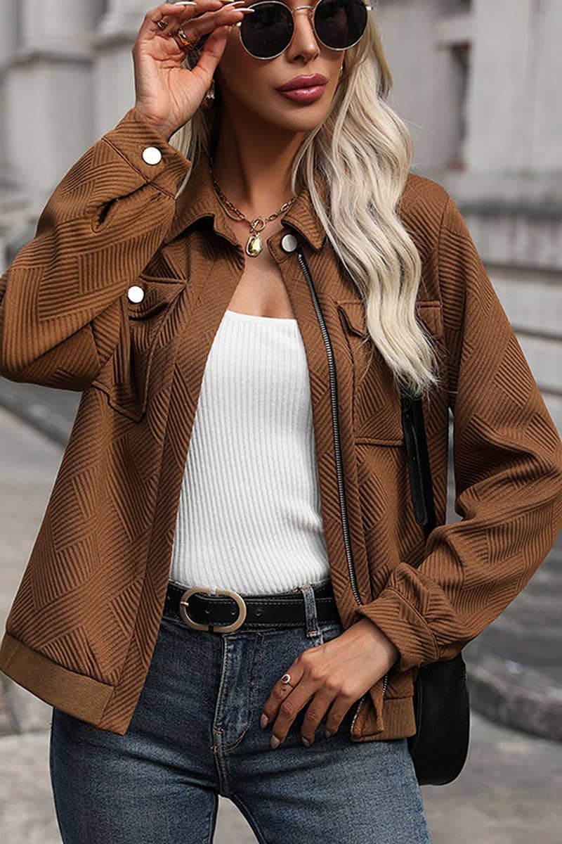 SOLID COLOR LONG SLEEVED ZIPPERED JACKET_CWOJA0709