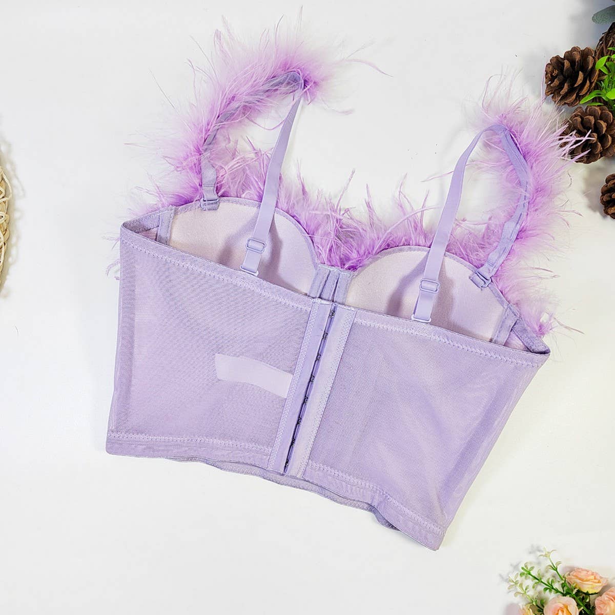 HIGH-END OSTRICH FEATHER FISHBONE TUBE TOP