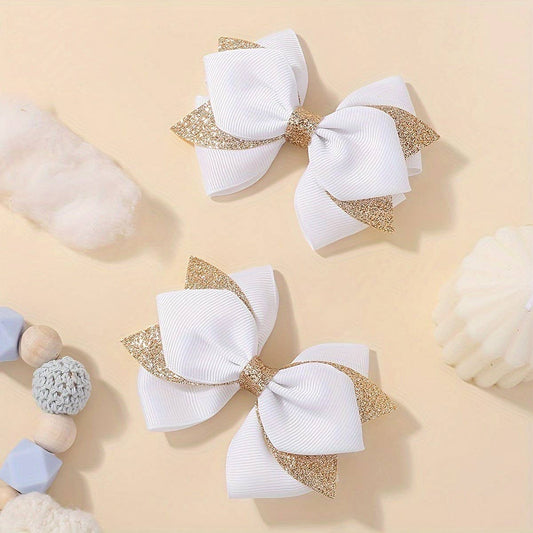 Glitter Bow Hair Clip Set for Girls Party Wear