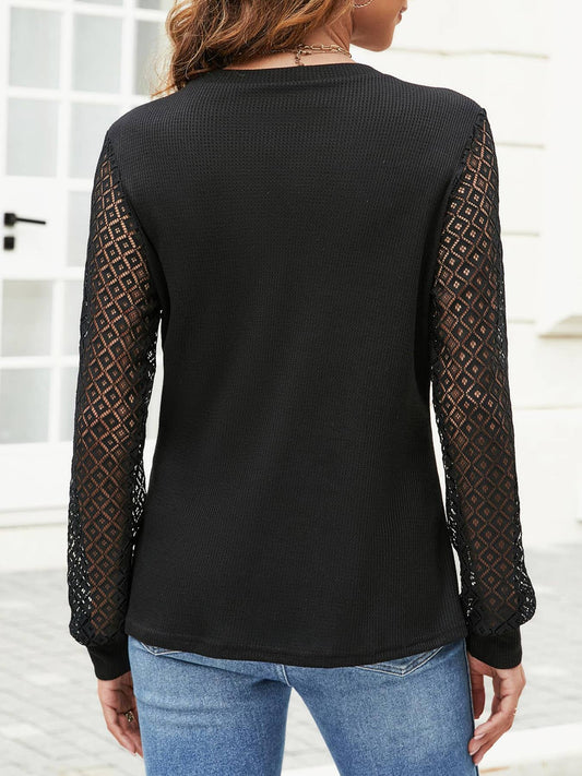 WAFFLE GRACE SPLICED CREW-NECK STRIPED T-SHIRT