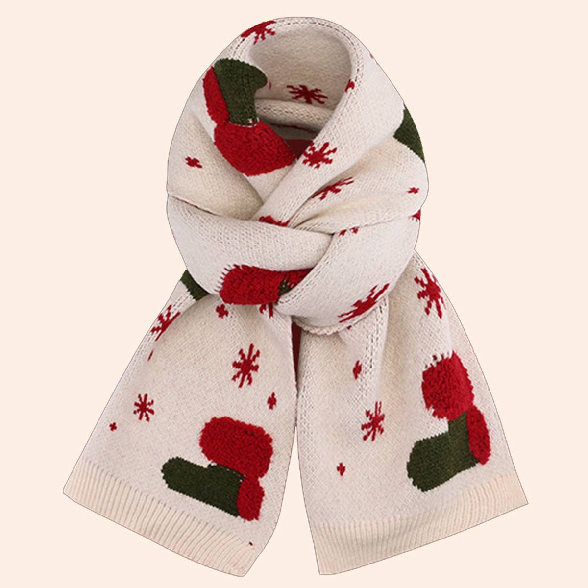 Red Knit Christmas Scarf - Faux Cashmere Reindeer_CWASC0127