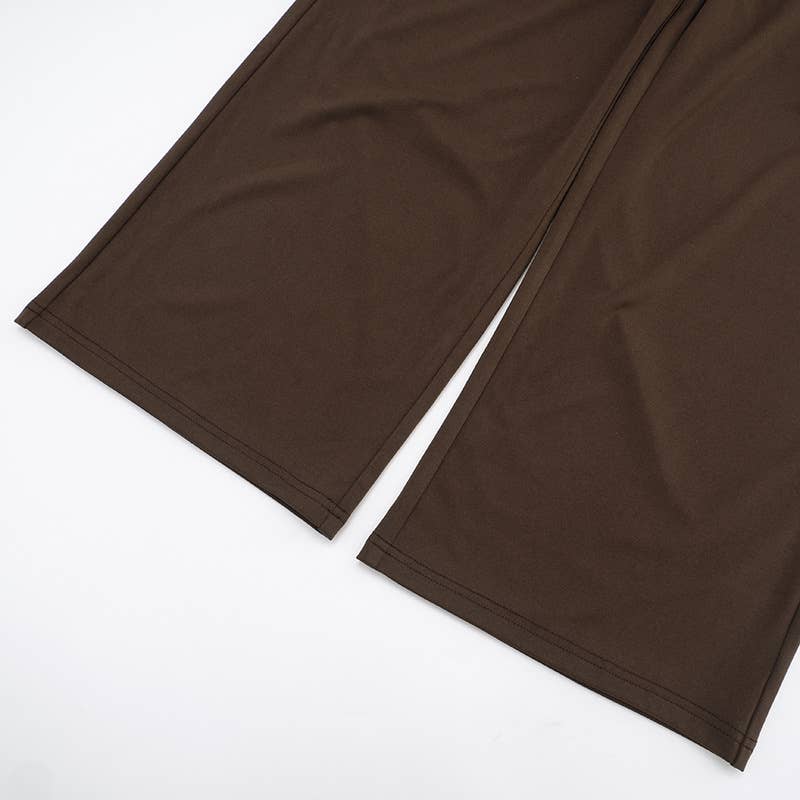 Round-neck straight-leg tie long pants set