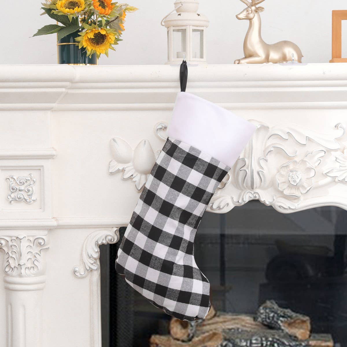 CWMS0925_Christmas Stocking Gift Bag Plaid Goodie Bag