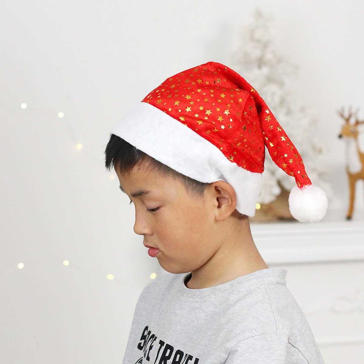 Luxury Plush Santa Hat with Gold Snowflakes_CWAJE05371