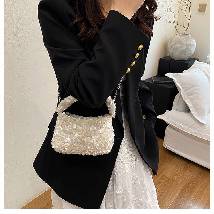 Sequined versatile pleated crossbody bag