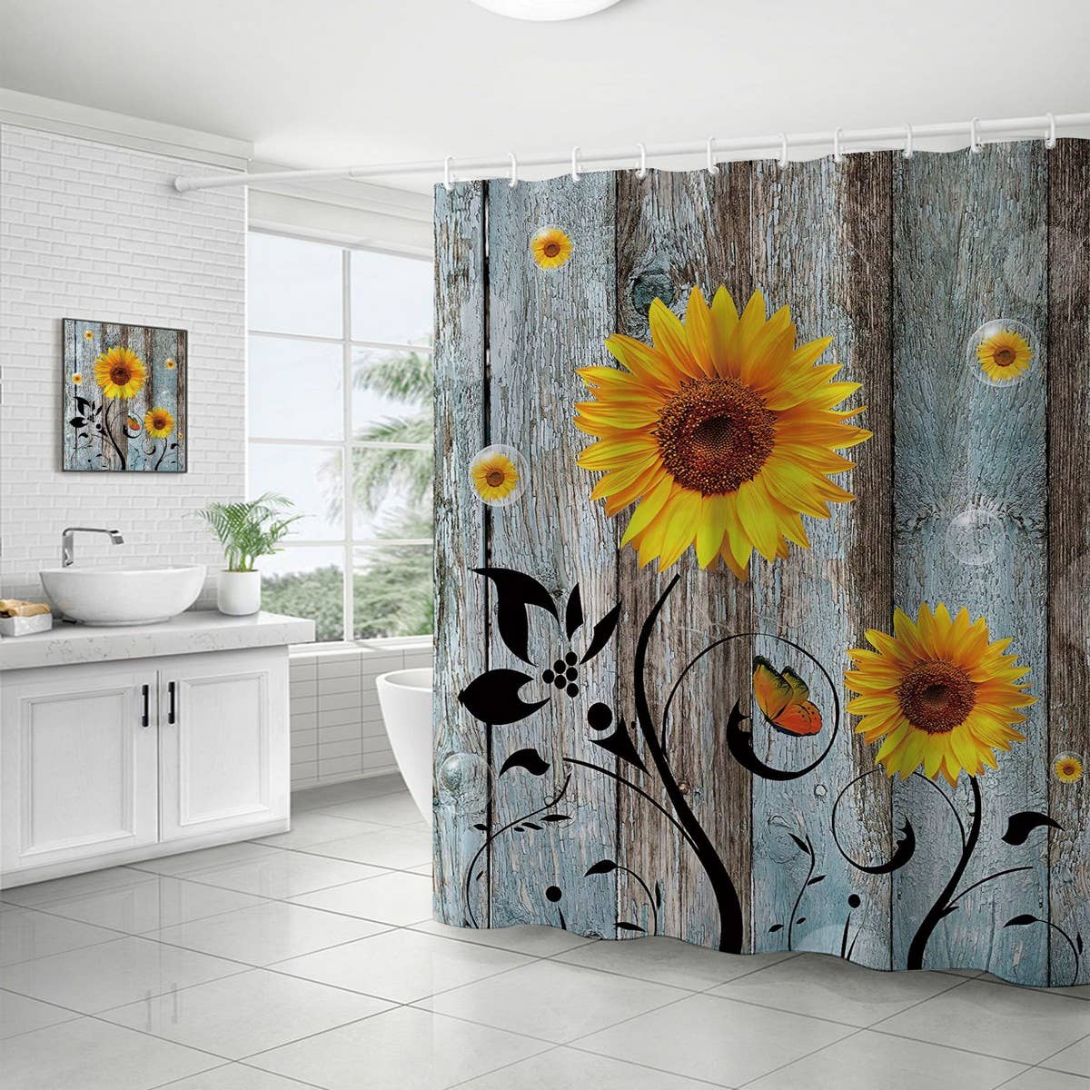 FLOWER WATERPROOF BATHROOM SHOWER CURTAIN