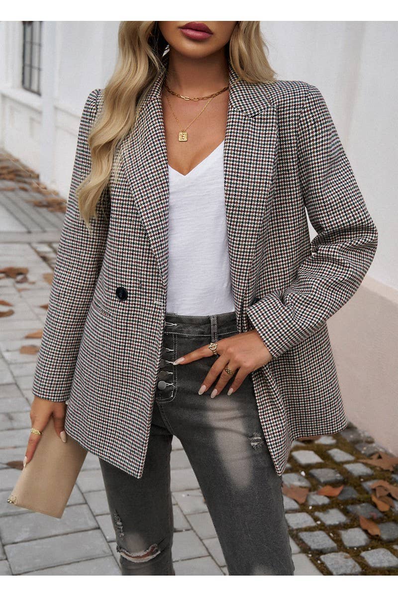 CWOJA0938_Checkered Button Suit Jacket Regular Coat