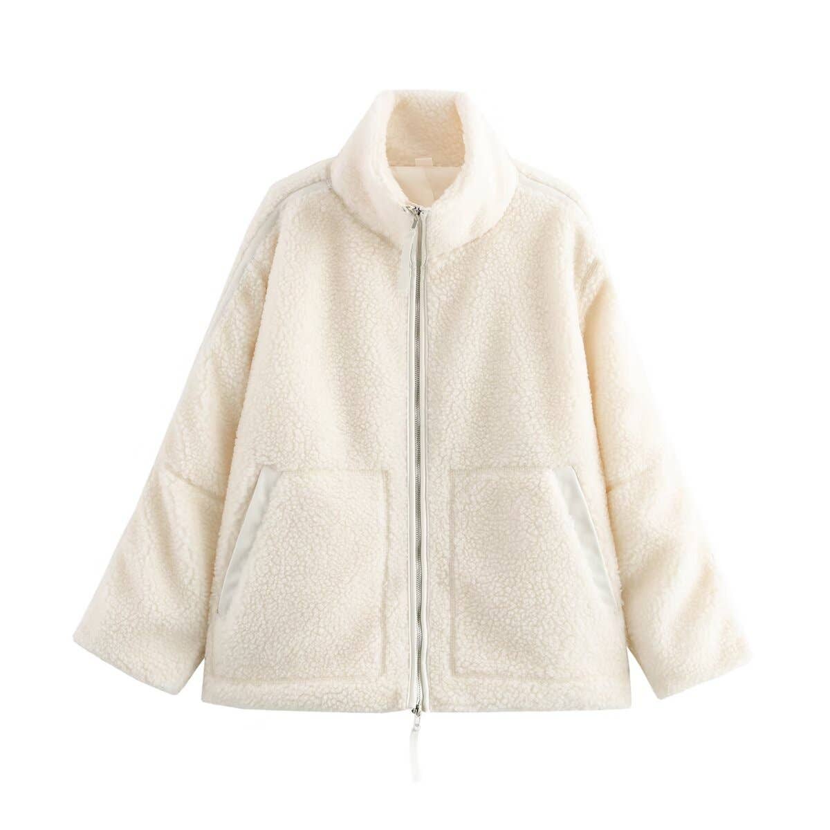 FASHION CASUAL LOOSE LAMB WOOL DOUBLE ZIPPER COAT