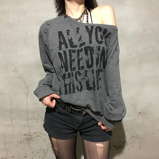 VINTAGE MONOGRAM PRINT SLANT SHOULDER HOODIE