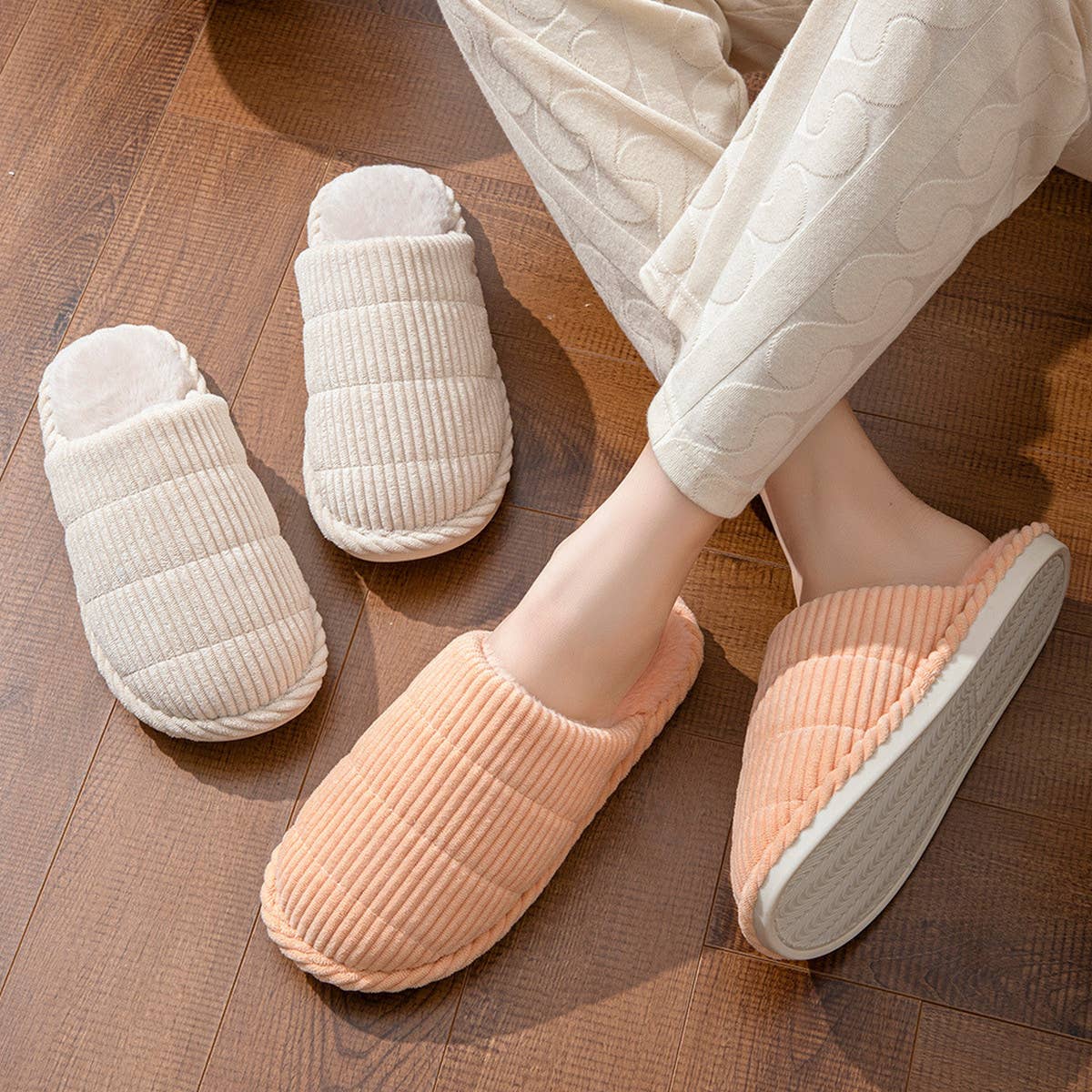 FASHION HOME THIN STRIPE INDOOR COTTON SLIPPERS_CWSHS0843