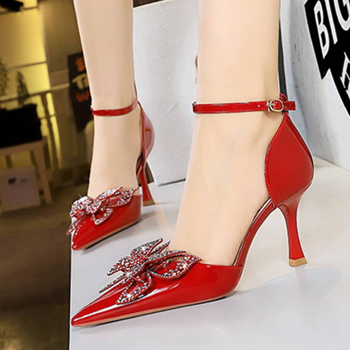 STYLISH RHINESTONE BOW HIGH HEELS_CWSHH0108