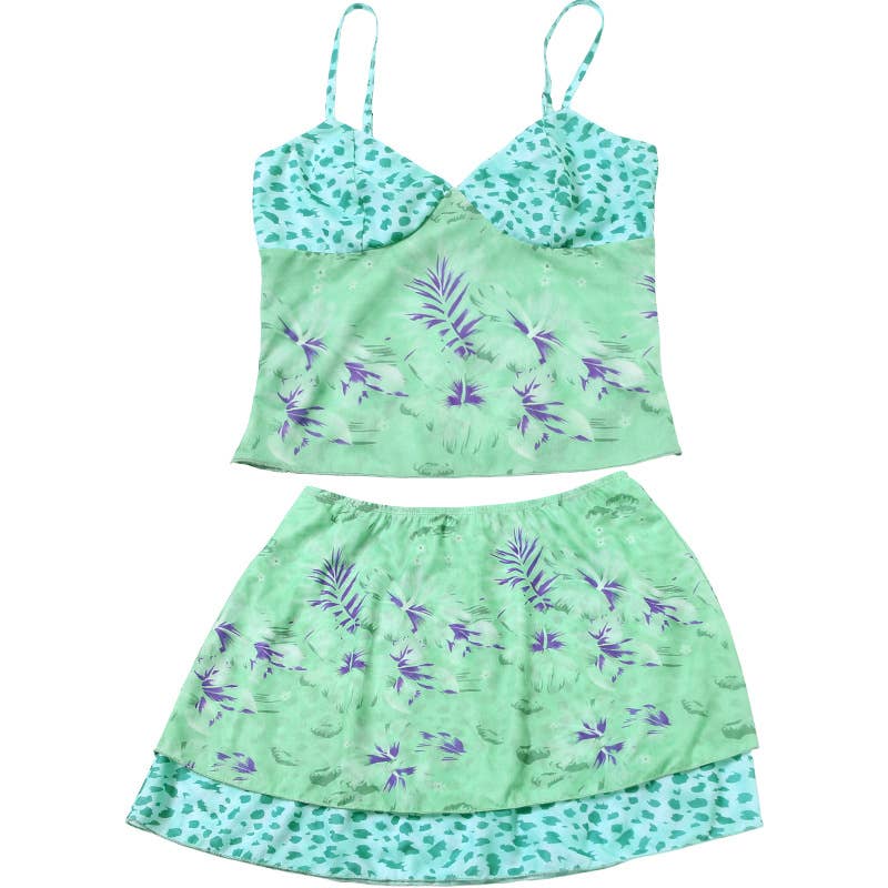 Sexy Printed Crop Cami and High Waist Skirt Set