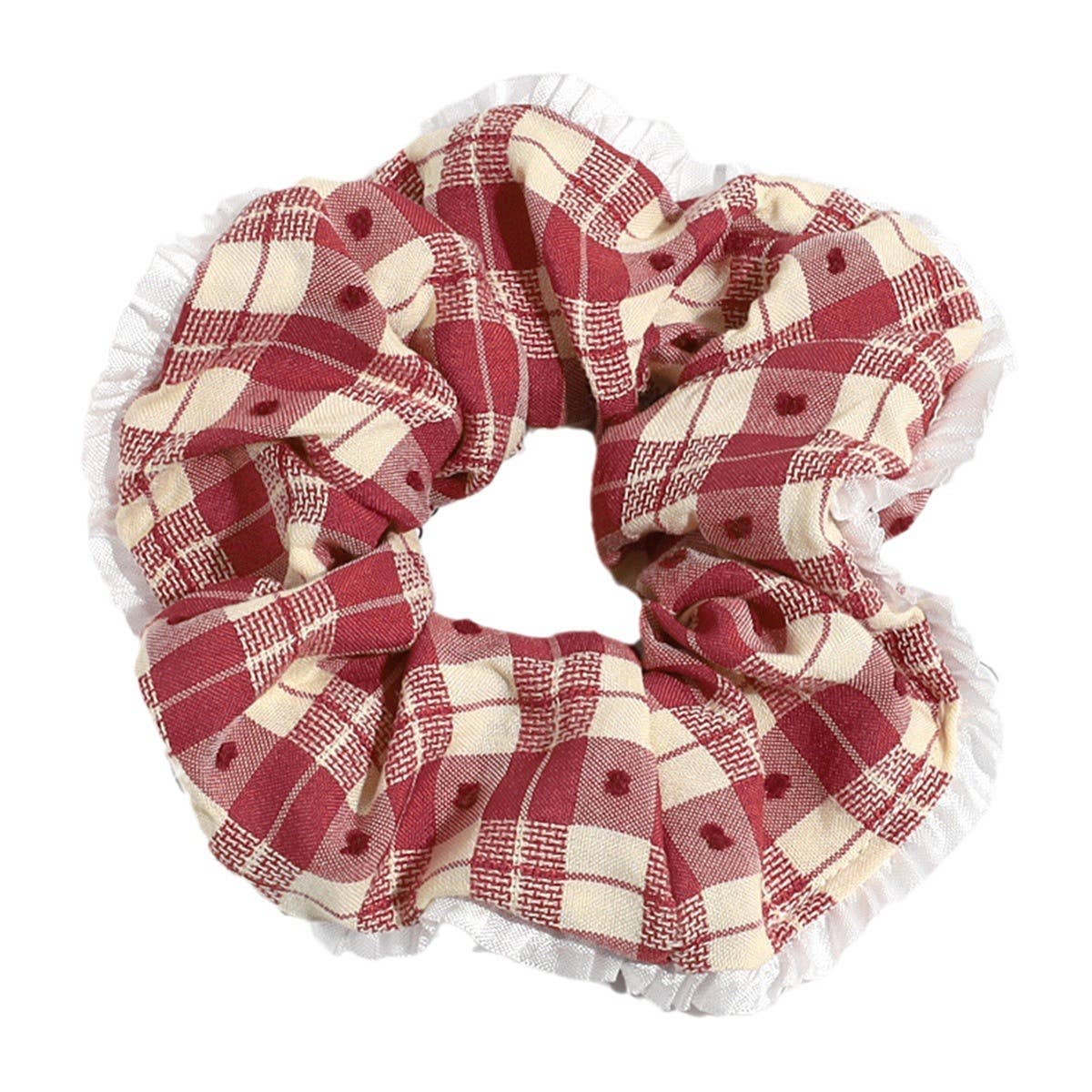 PLAID POLKA DOT FLOWER LACE HAIR TIE_CWAHA2260