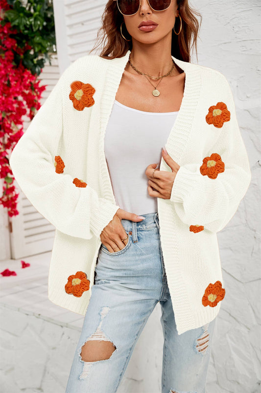 Flower cardigan lantern sleeve sweater coat_cwocal0687