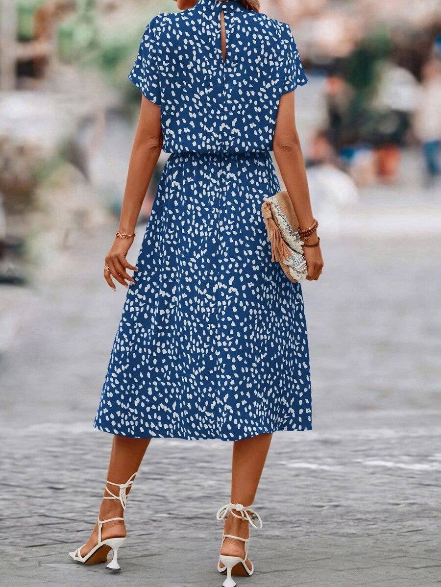 Printed, fashion and simple semi-high-neck dress
