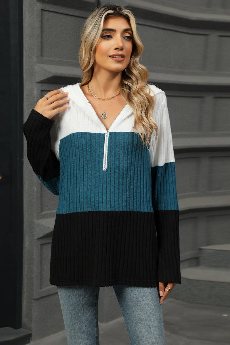 CWOHOL1098_LOOSE FIT CONTRAST ZIP HOODIE