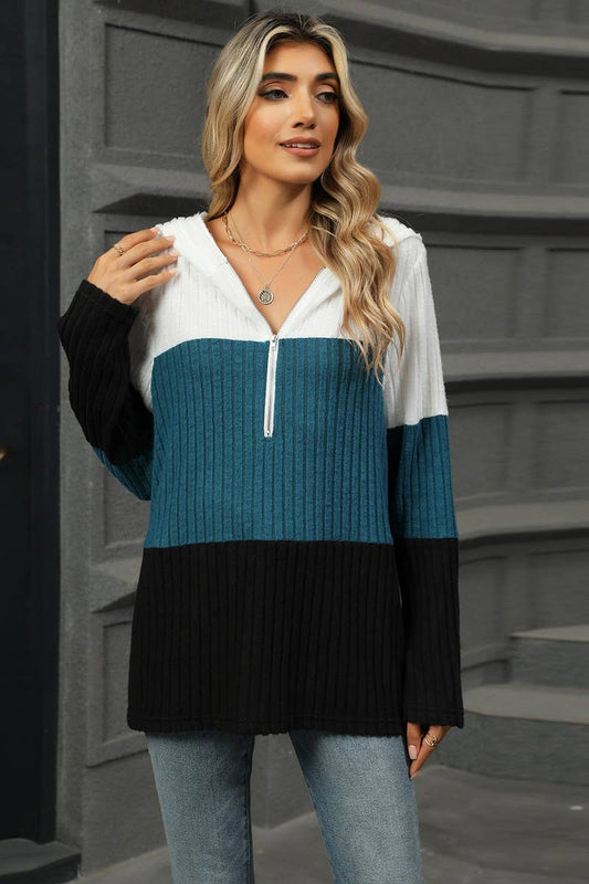 CWOHOL1098_LOOSE FIT CONTRAST ZIP HOODIE