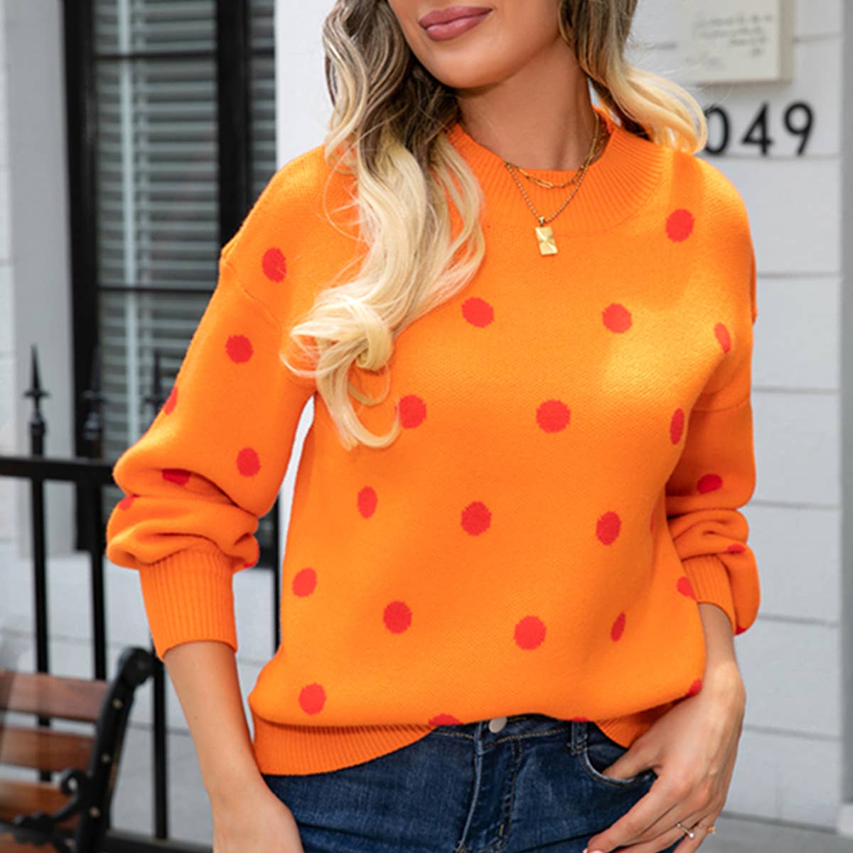SWEATER KNIT SWEATER POLKA DOT PULLOVER SWEATER